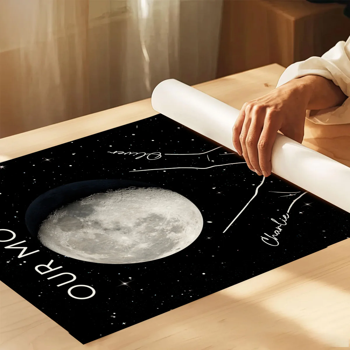 Couple Holding Hands Line Art Custom Moon Phase Anniversary Date - Personalized Poster - Gift For Couple - Image 7
