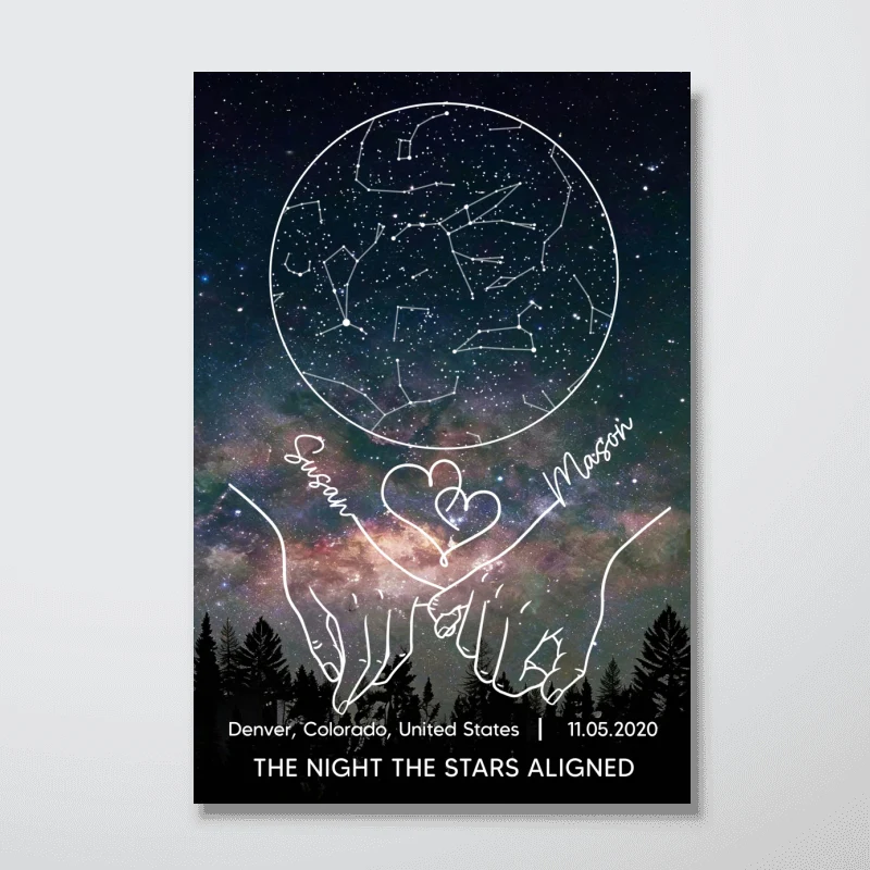 Couple Holding Hands Line Art Custom Star Map Anniversary Date - Personalized Poster - Valentine's Day Gift For Couple - Image 10