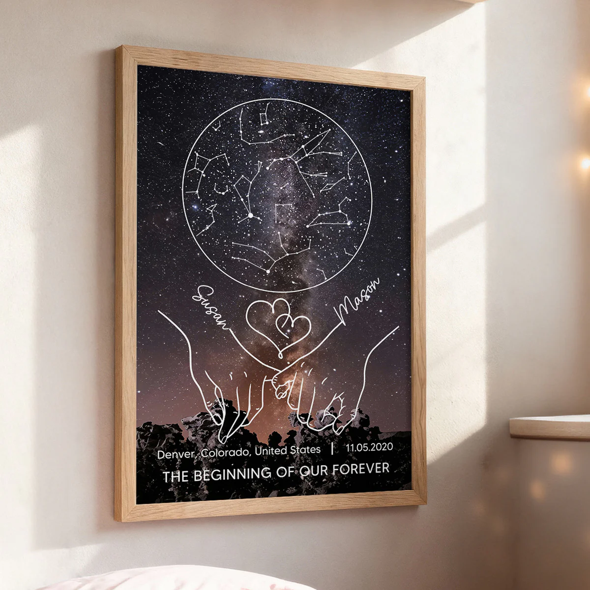 Couple Holding Hands Line Art Custom Star Map Anniversary Date - Personalized Poster - Valentine's Day Gift For Couple - Image 2