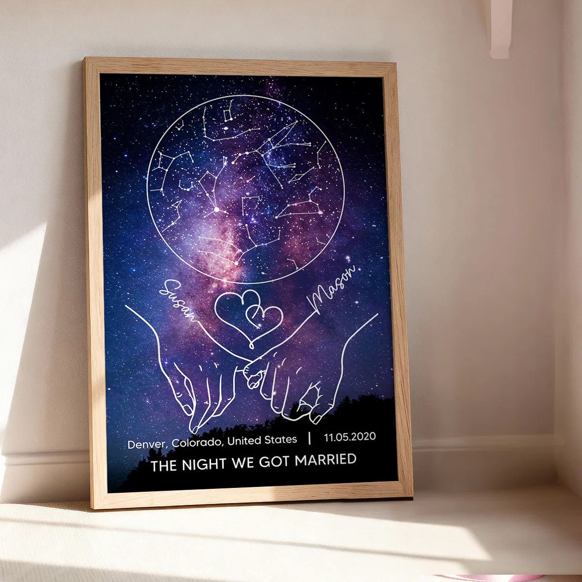 Couple Holding Hands Line Art Custom Star Map Anniversary Date - Personalized Poster - Valentine's Day Gift For Couple - Image 3