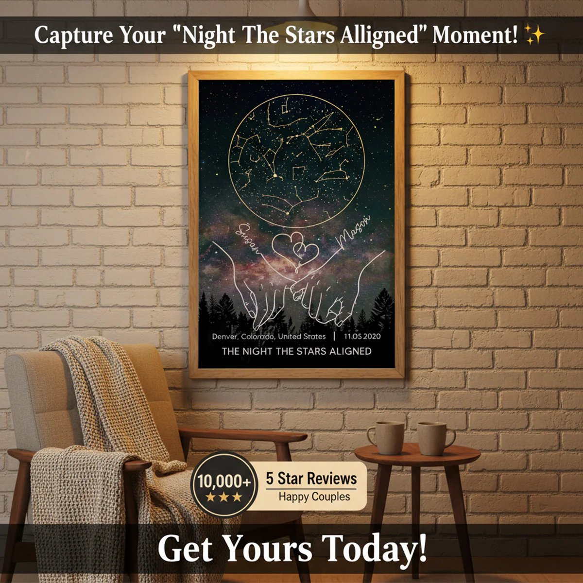 Couple Holding Hands Line Art Custom Star Map Anniversary Date - Personalized Poster - Valentine's Day Gift For Couple - Image 6