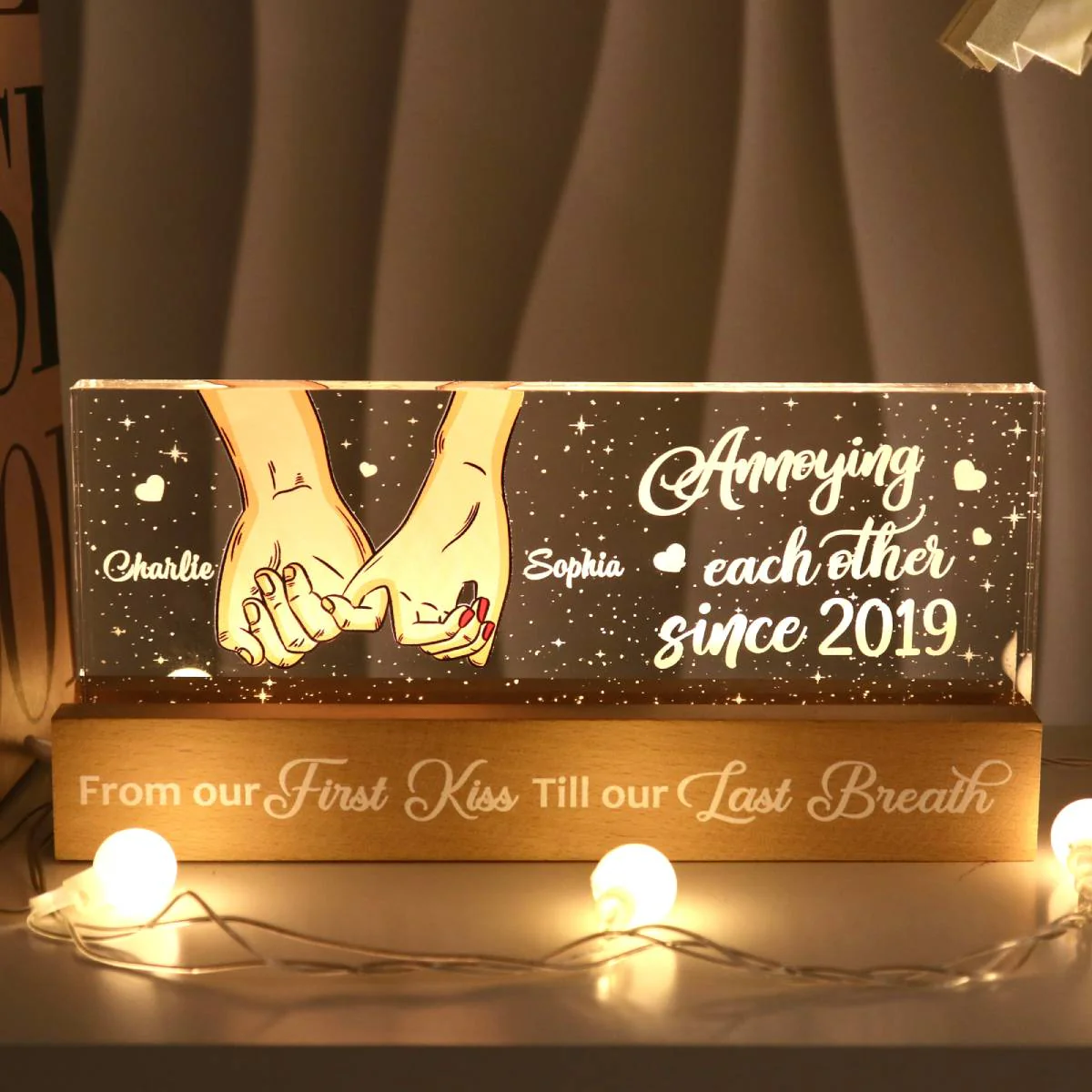 Couple Holding Hands Personalized Acrylic Block LED Night Light