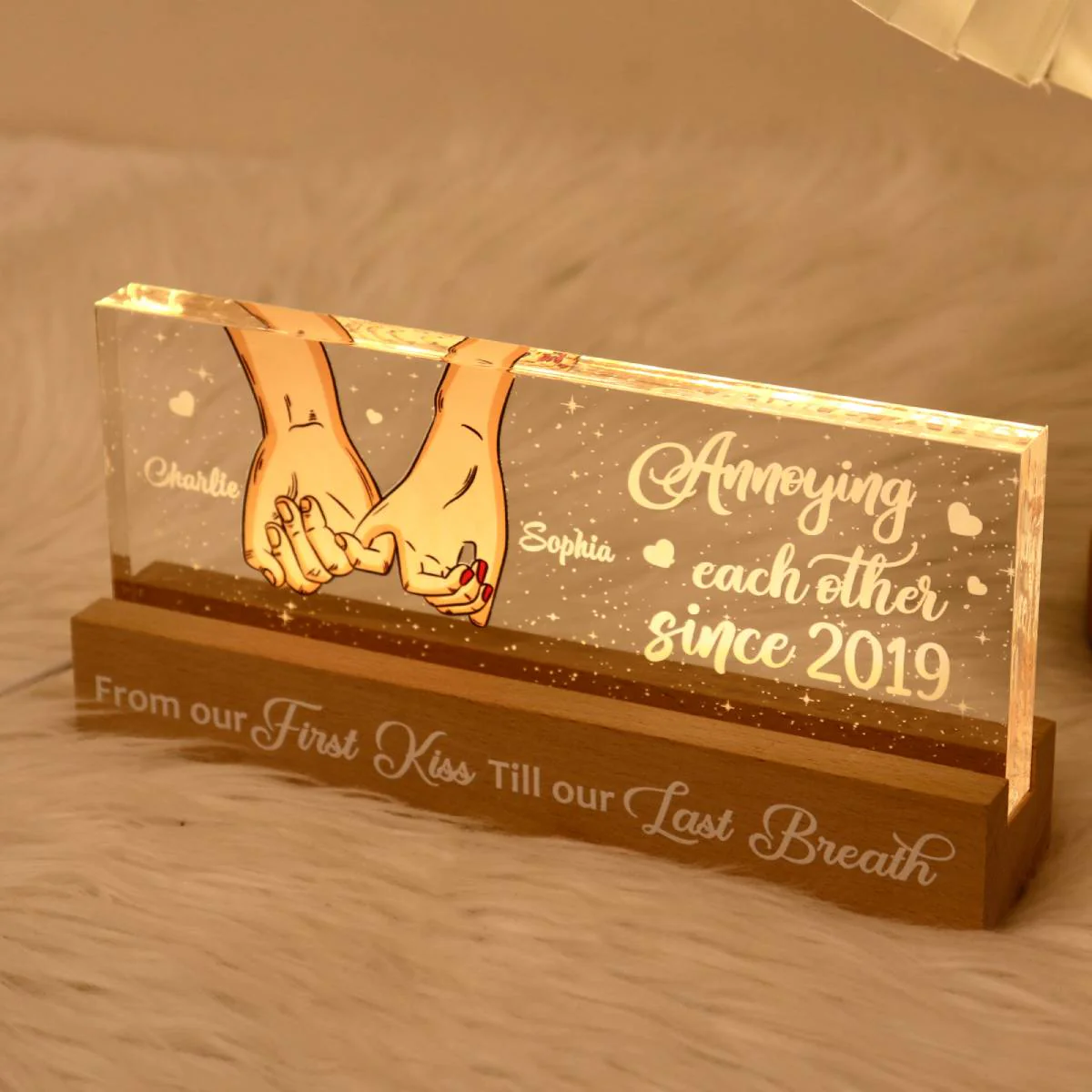 Couple Holding Hands Personalized Acrylic Block LED Night Light - Image 6