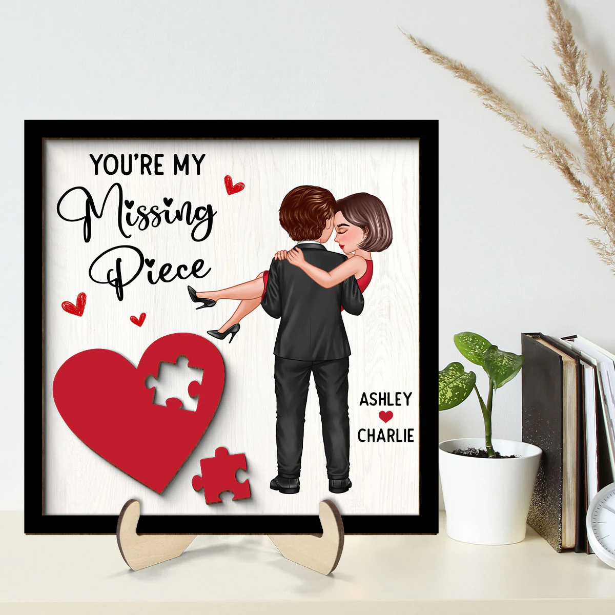 Couple Holding Red Heart Valentine‘s Day Gift For Her Gift For Him Personalized 2-Layer Wooden Plaque, Valentine‘s Day Gift For Him, For Her - Image 2