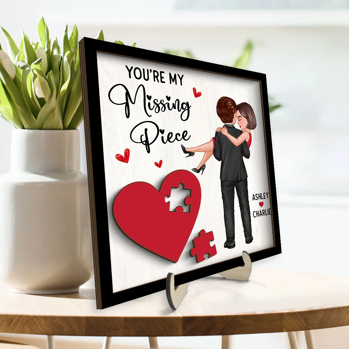 Couple Holding Red Heart Valentine‘s Day Gift For Her Gift For Him Personalized 2-Layer Wooden Plaque, Valentine‘s Day Gift For Him, For Her - Image 3