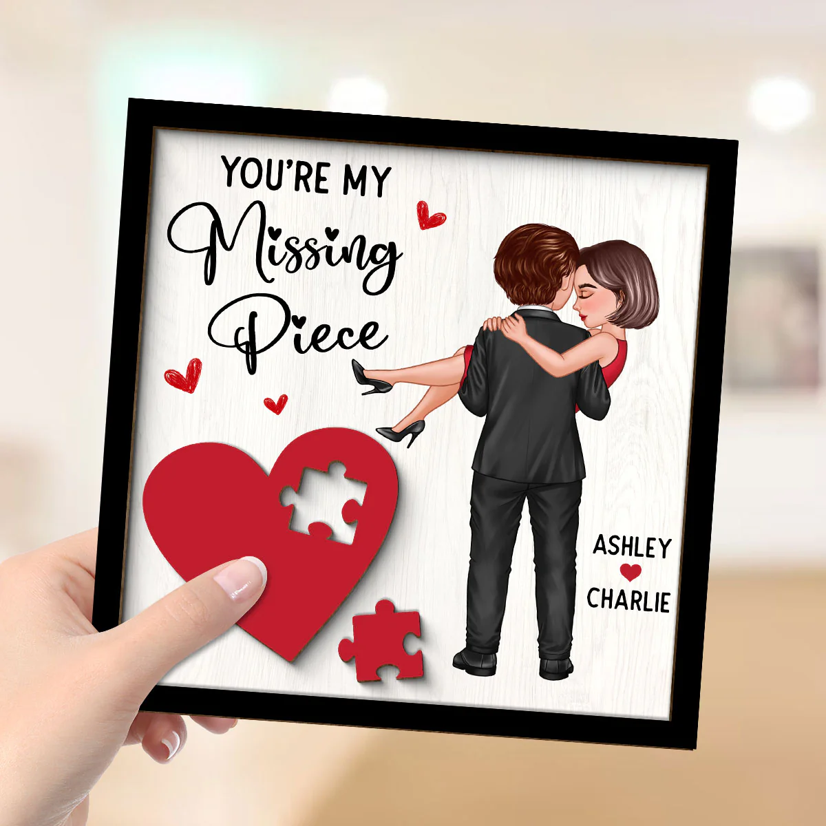 Couple Holding Red Heart Valentine‘s Day Gift For Her Gift For Him Personalized 2-Layer Wooden Plaque, Valentine‘s Day Gift For Him, For Her - Image 4