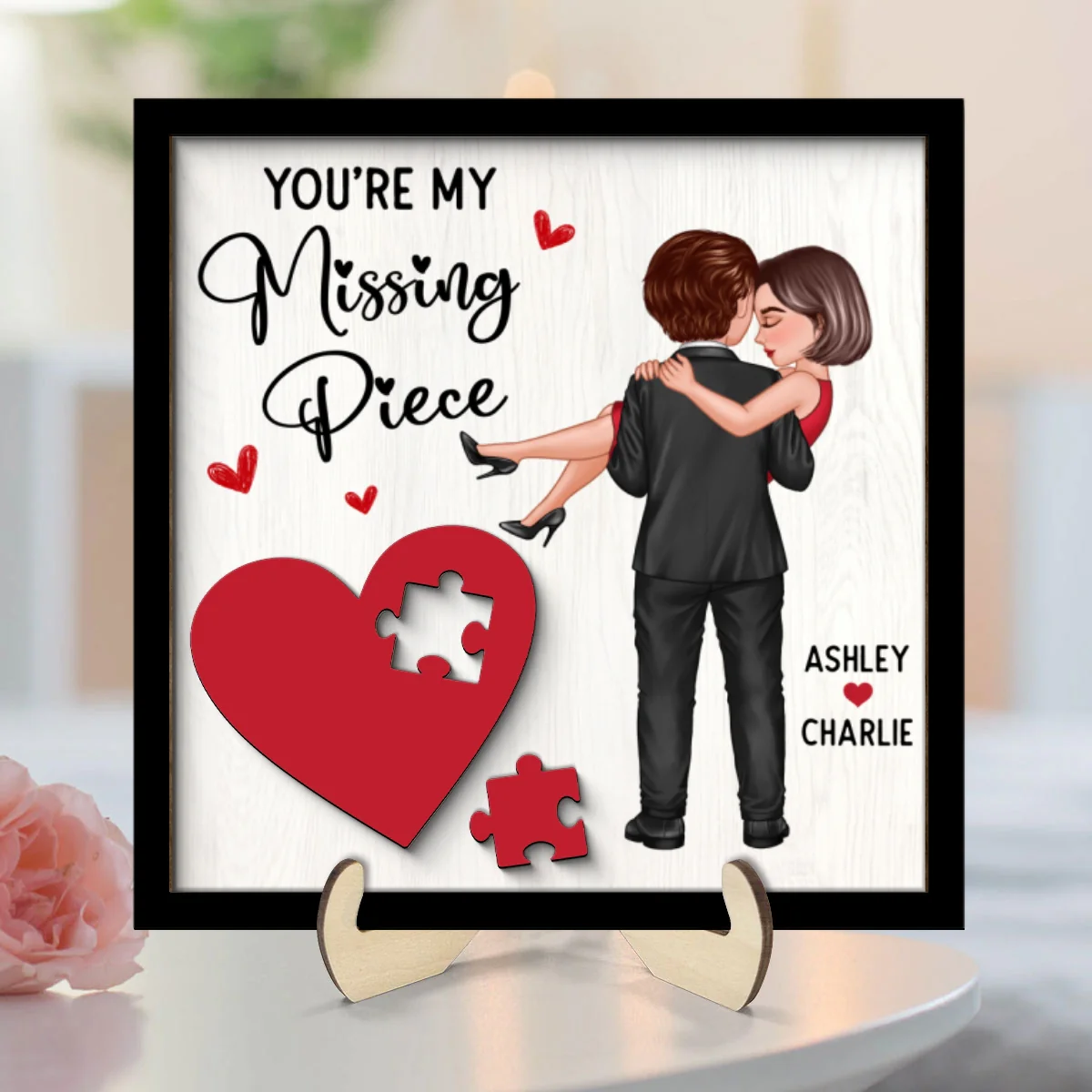Couple Holding Red Heart Valentine‘s Day Gift For Her Gift For Him Personalized 2-Layer Wooden Plaque, Valentine‘s Day Gift For Him, For Her - Image 8