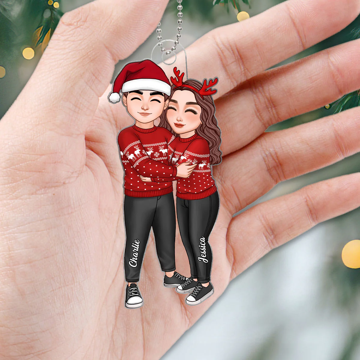 Couple Hugging Christmas Gift For Her Gift For Her Anniversary Keepsake Personalized Acrylic Ornament - Image 3
