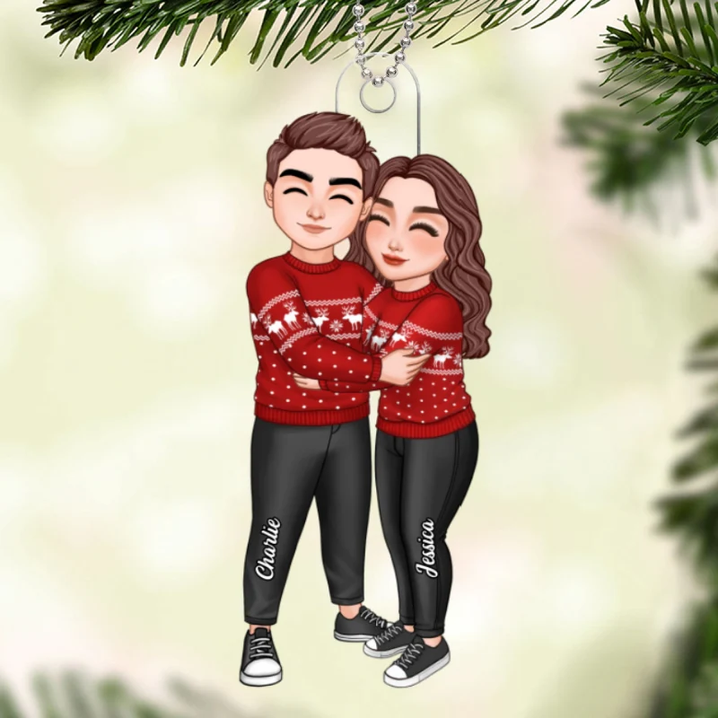 Couple Hugging Christmas Gift For Her Gift For Her Anniversary Keepsake Personalized Acrylic Ornament - Image 5
