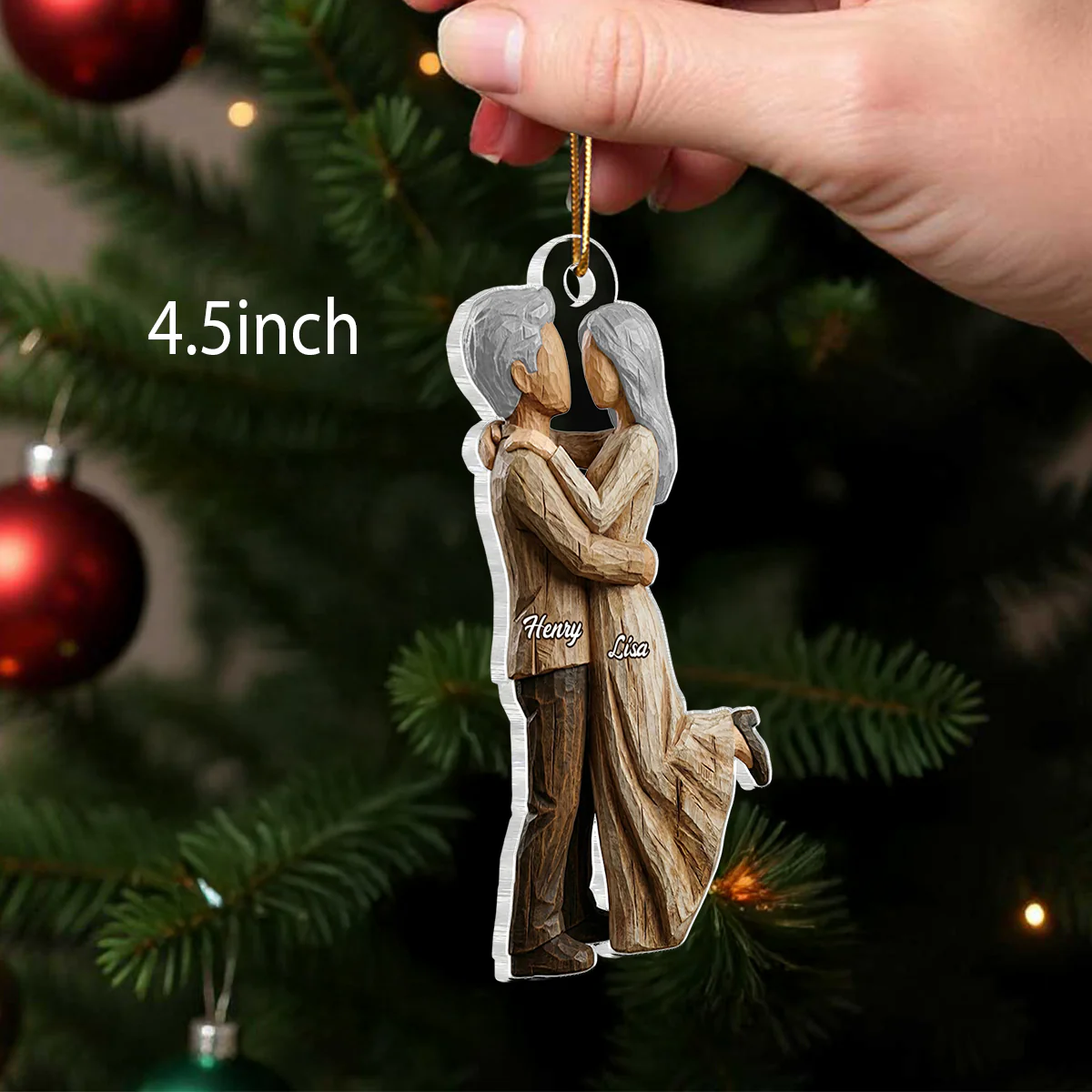 Couple Hugging Faux Wood - Personalized Acrylic Ornament - Heartwarming Christmas Gift For Him, For Her, For Couple - Image 2