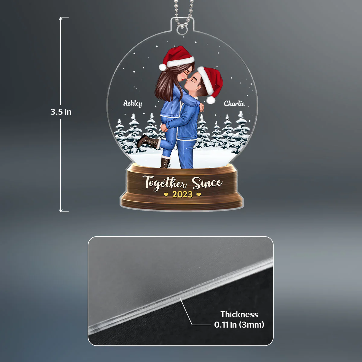 Couple Hugging In Christmas Night Snow Globe Personalized Acrylic Ornament - Image 4