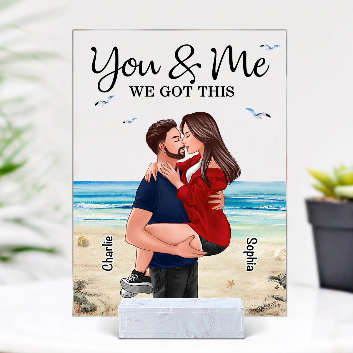 Couple Hugging In The Sunset Personalized Acrylic Plaque