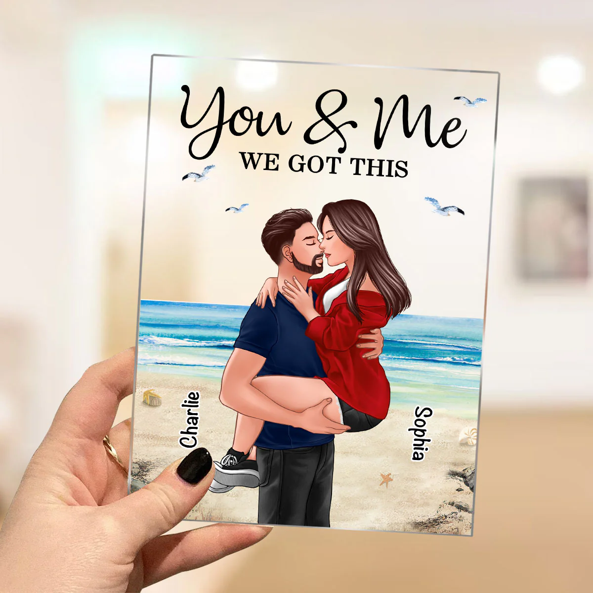 Couple Hugging In The Sunset Personalized Acrylic Plaque - Image 3