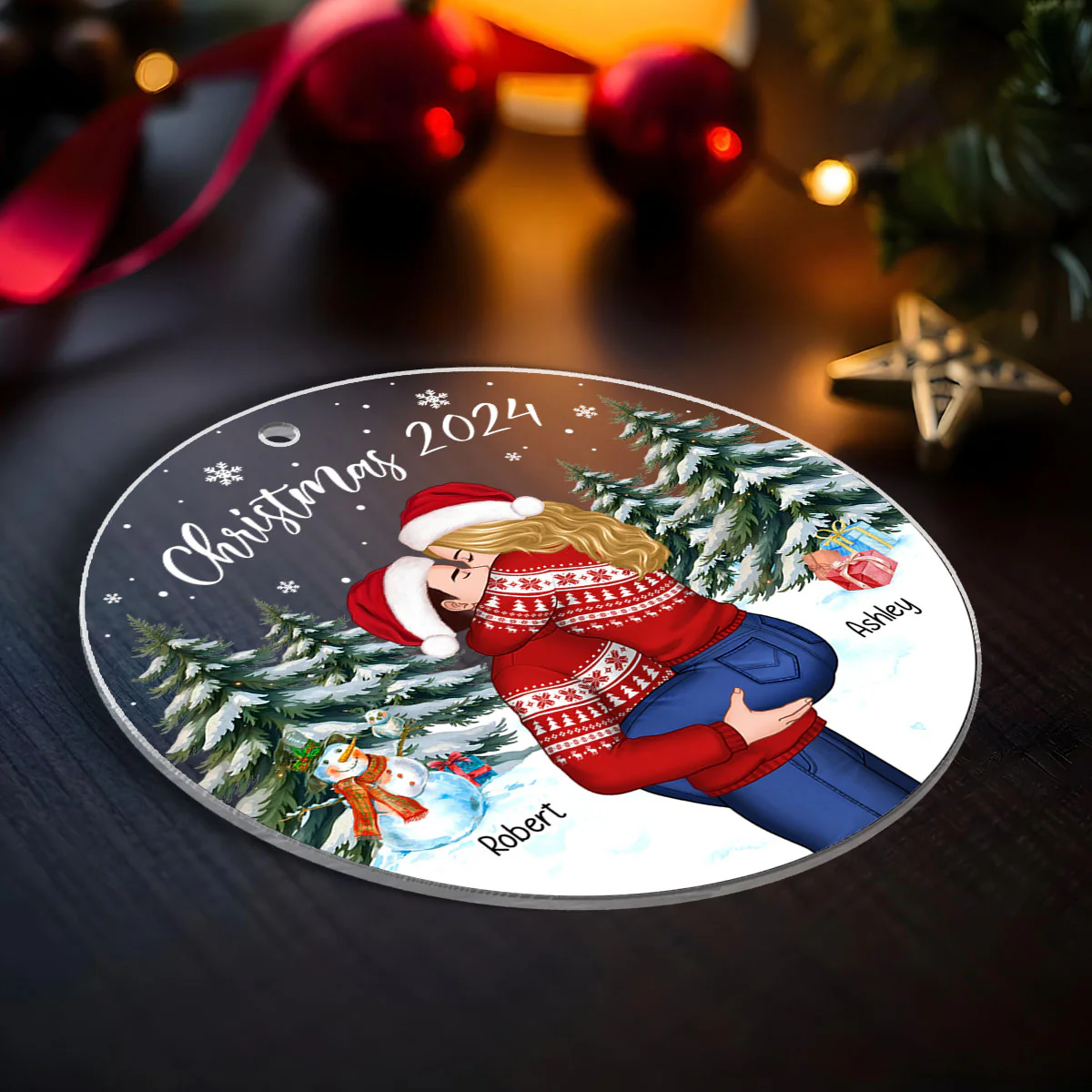 Couple Hugging In Winter Night Christmas Tree Personalized Acrylic Ornament, Christmas Gift For Him, Gift For Her - Image 10