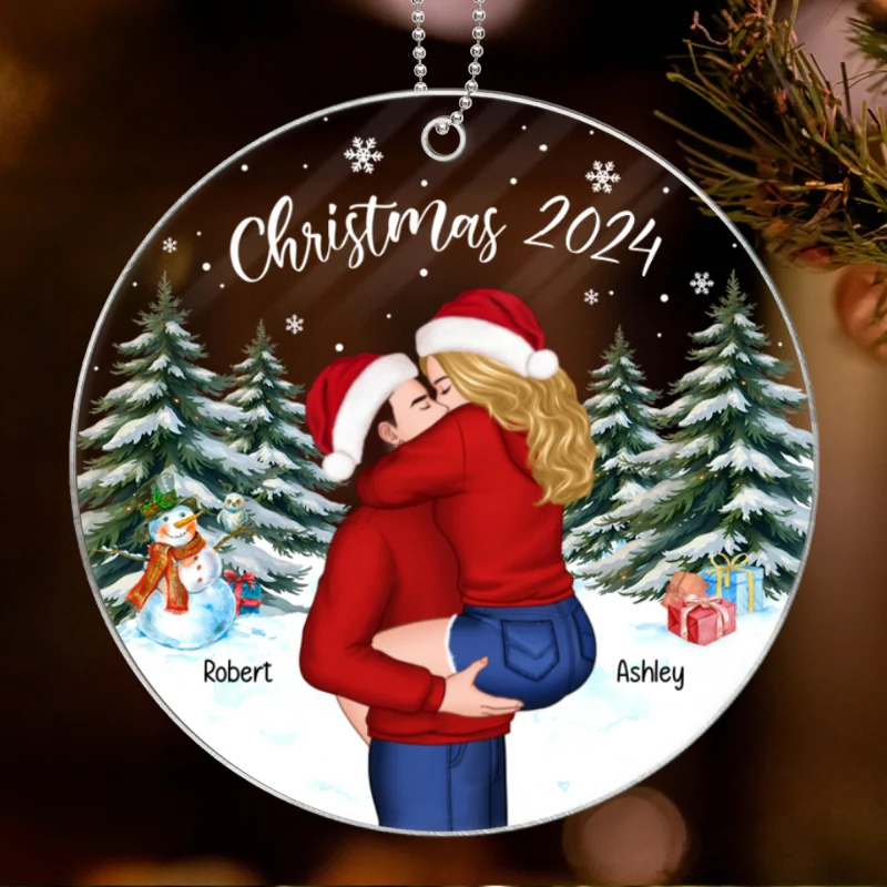 Couple Hugging In Winter Night Christmas Tree Personalized Acrylic Ornament, Christmas Gift For Him, Gift For Her - Image 12