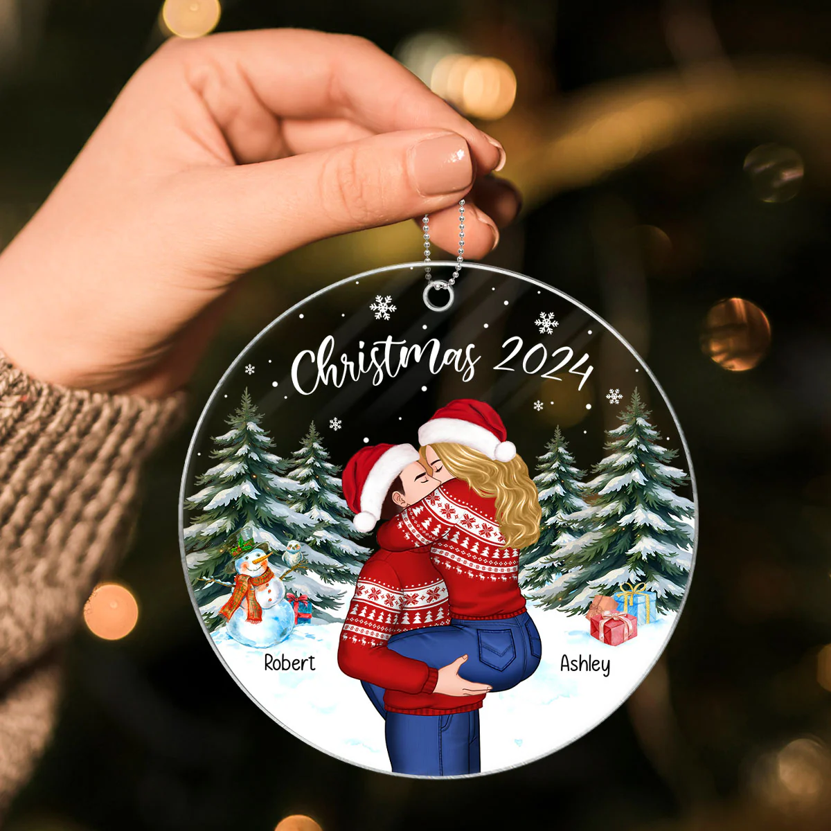 Couple Hugging In Winter Night Christmas Tree Personalized Acrylic Ornament, Christmas Gift For Him, Gift For Her - Image 9