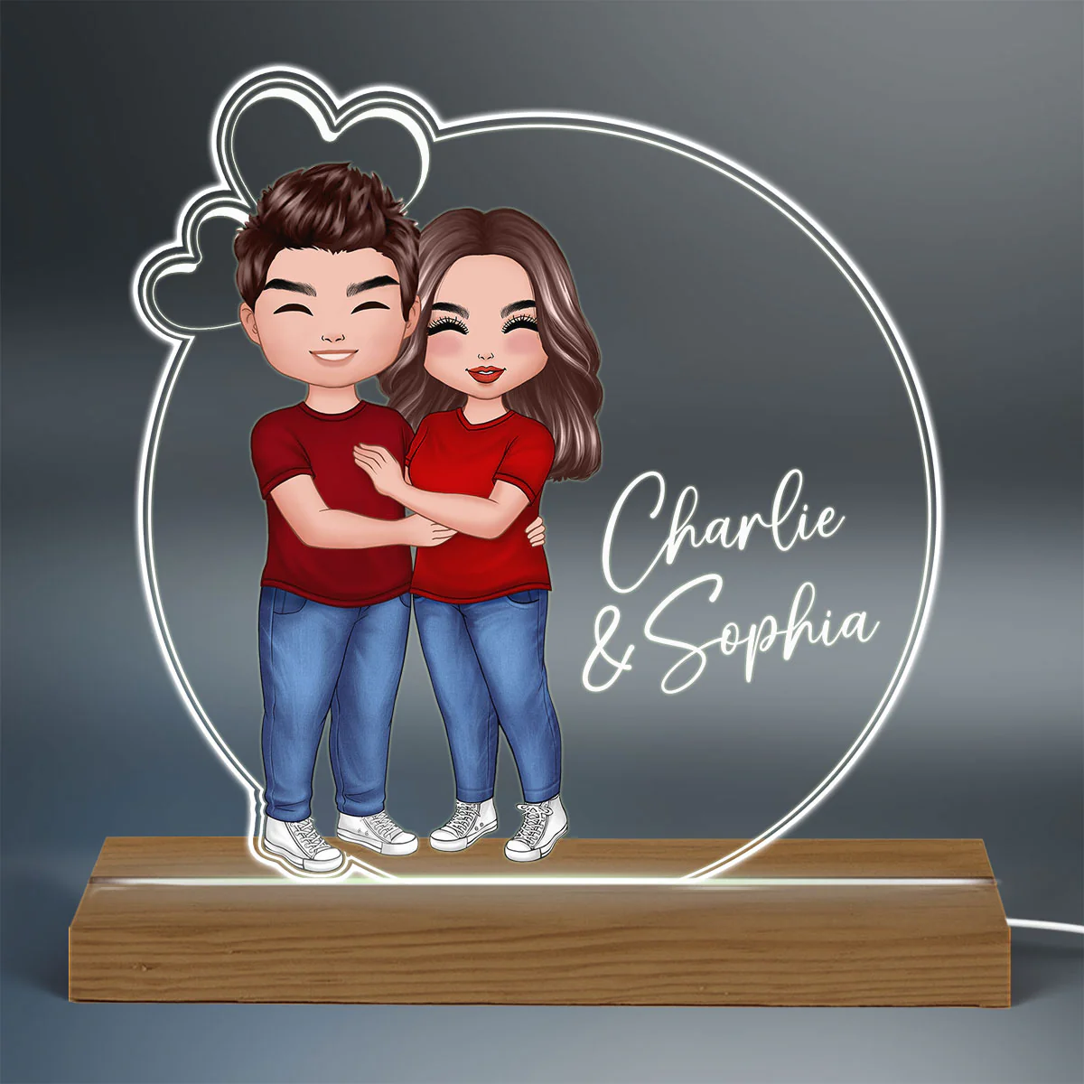Couple Hugging Kising Simple Personalized Acrylic LED Night Light - Image 3