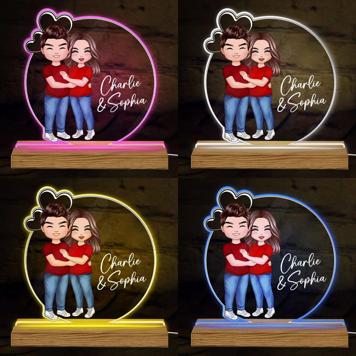 Couple Hugging Kising Simple Personalized Acrylic LED Night Light - Image 5