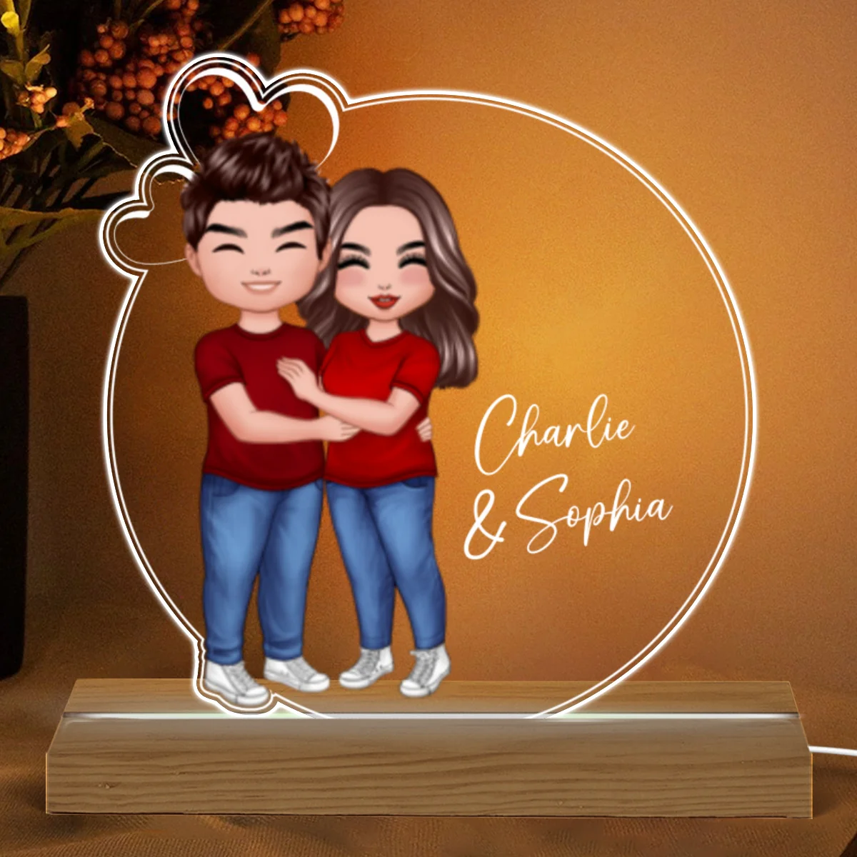 Couple Hugging Kising Simple Personalized Acrylic LED Night Light - Image 8