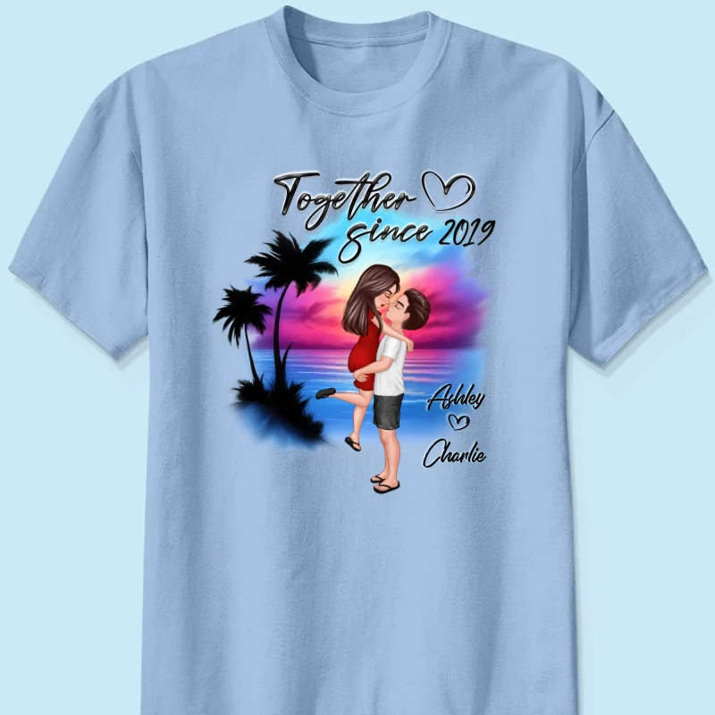Couple Hugging Kissing Airbrushed Beach Scene Personalized Shirt - Image 10
