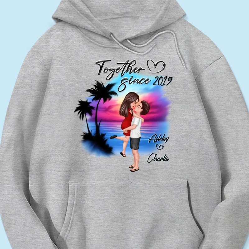 Couple Hugging Kissing Airbrushed Beach Scene Personalized Shirt - Image 16