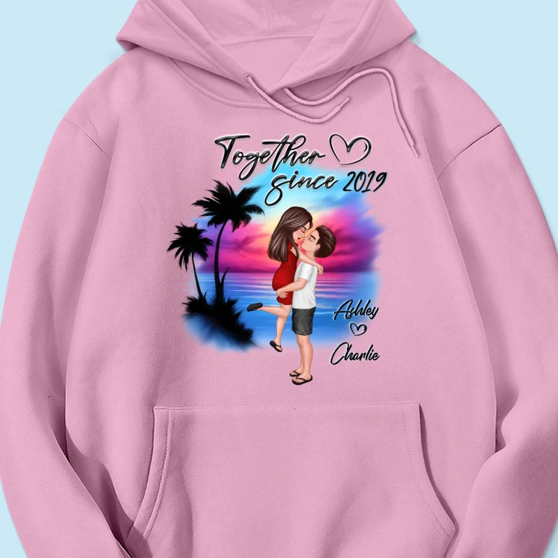 Couple Hugging Kissing Airbrushed Beach Scene Personalized Shirt - Image 17
