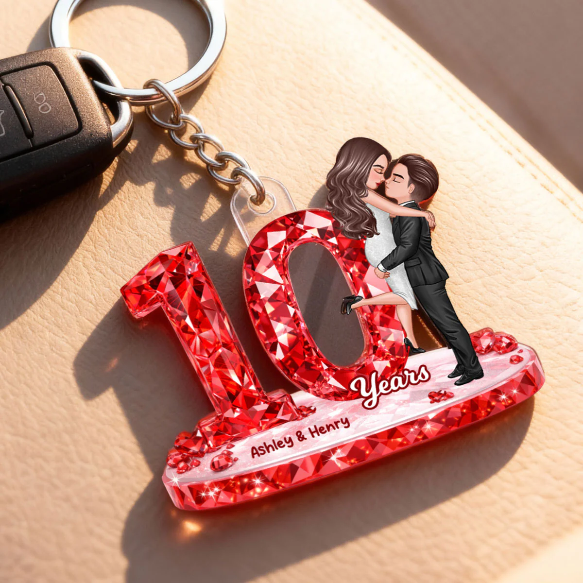 Couple Hugging Kissing Anniversary Date 3D Crystal Effect - Personalized Acrylic Keychain - Sentimental Gift for Her, Gift for Him - Image 6
