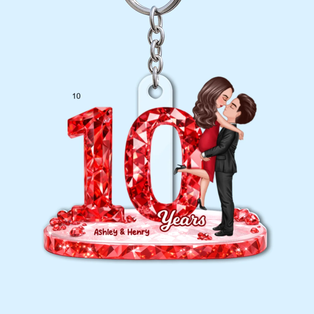 Couple Hugging Kissing Anniversary Date 3D Crystal Effect - Personalized Acrylic Keychain - Sentimental Gift for Her, Gift for Him - Image 8
