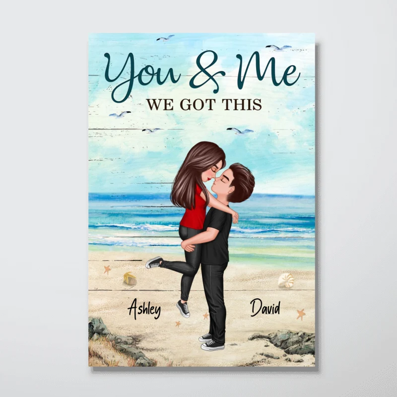 Couple Hugging Kissing At Beach Personalized Vertical Poster - Image 5