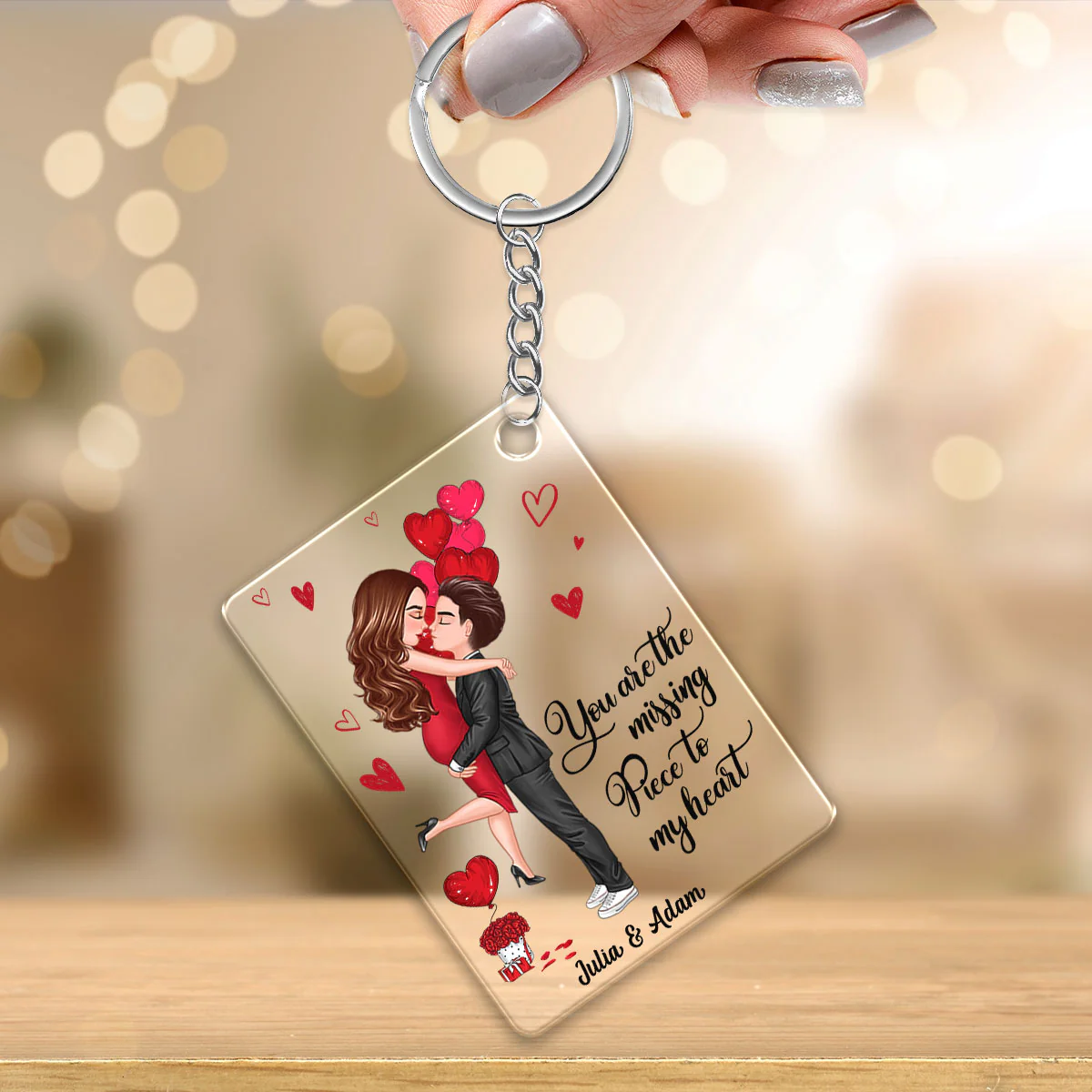 Couple Hugging Kissing Balloon The Missing Piece Together Since Personalized Acrylic Keychain