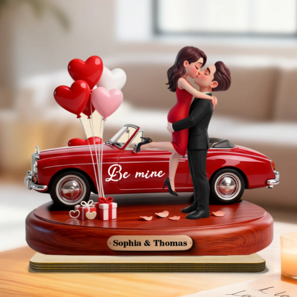 Couple Hugging Kissing Be Mine Valentine - Personalized 2-Layered Wooden Plaque - Valentine's Day Gift For Couple - Image 10