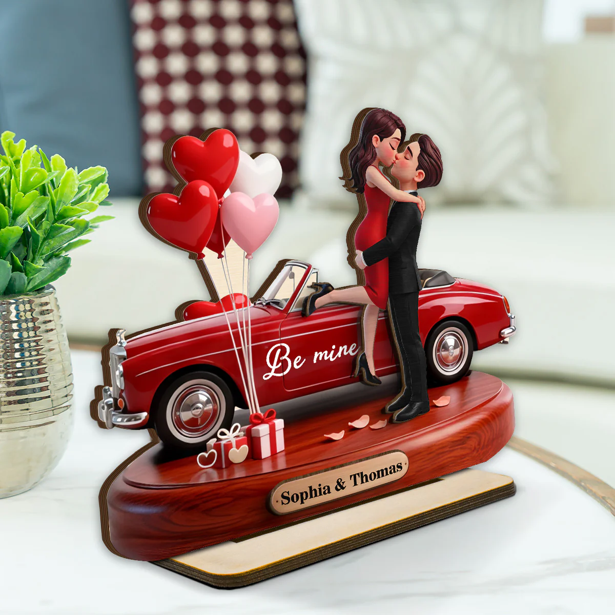 Couple Hugging Kissing Be Mine Valentine - Personalized 2-Layered Wooden Plaque - Valentine's Day Gift For Couple - Image 2