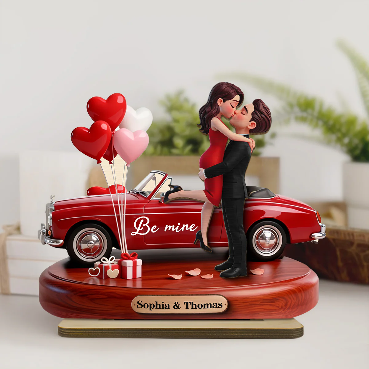 Couple Hugging Kissing Be Mine Valentine - Personalized 2-Layered Wooden Plaque - Valentine's Day Gift For Couple - Image 3