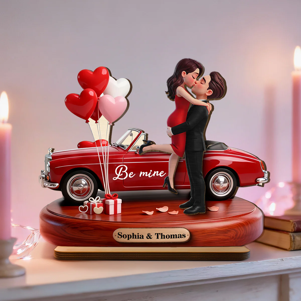Couple Hugging Kissing Be Mine Valentine - Personalized 2-Layered Wooden Plaque - Valentine's Day Gift For Couple - Image 4