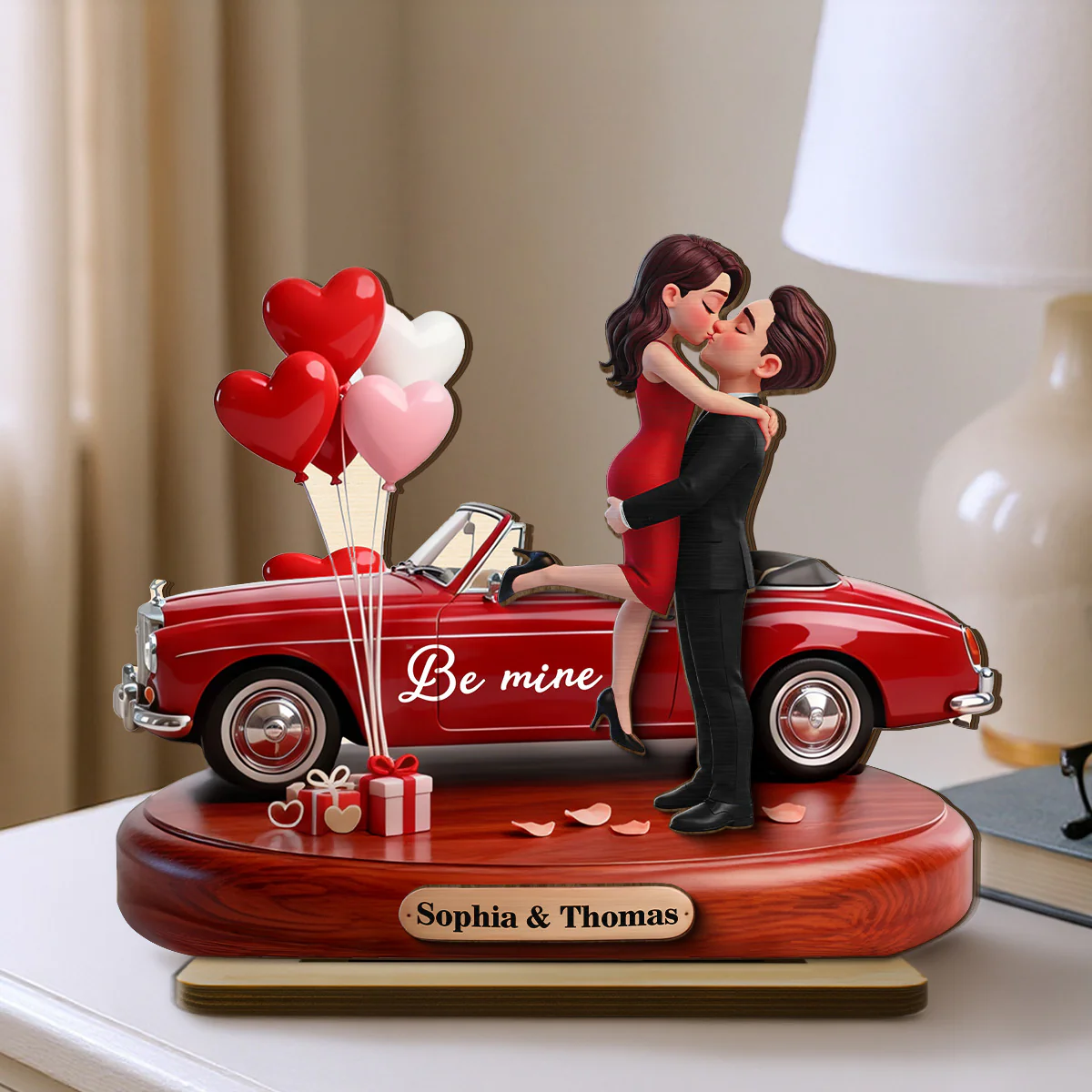 Couple Hugging Kissing Be Mine Valentine - Personalized 2-Layered Wooden Plaque - Valentine's Day Gift For Couple - Image 5