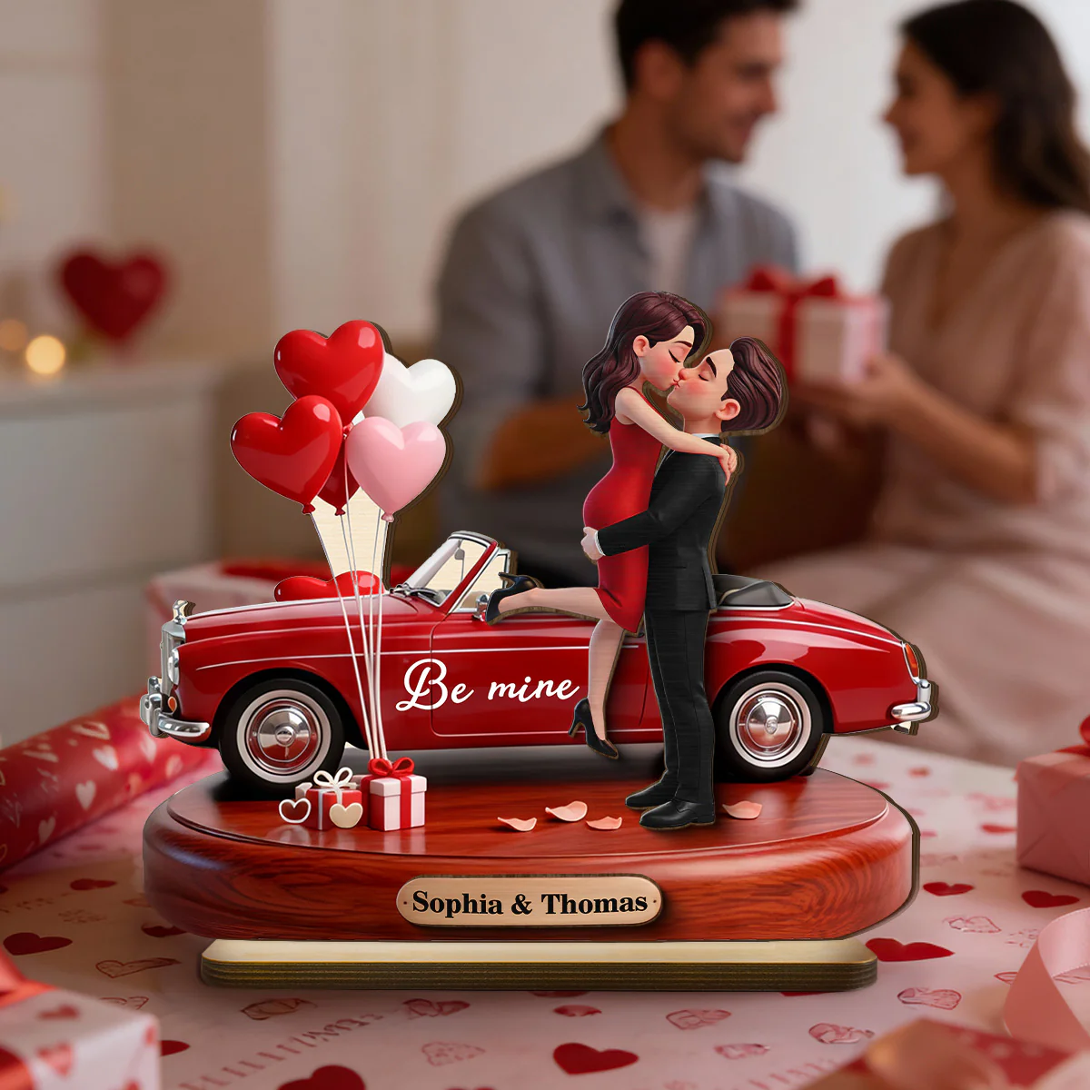 Couple Hugging Kissing Be Mine Valentine - Personalized 2-Layered Wooden Plaque - Valentine's Day Gift For Couple - Image 6