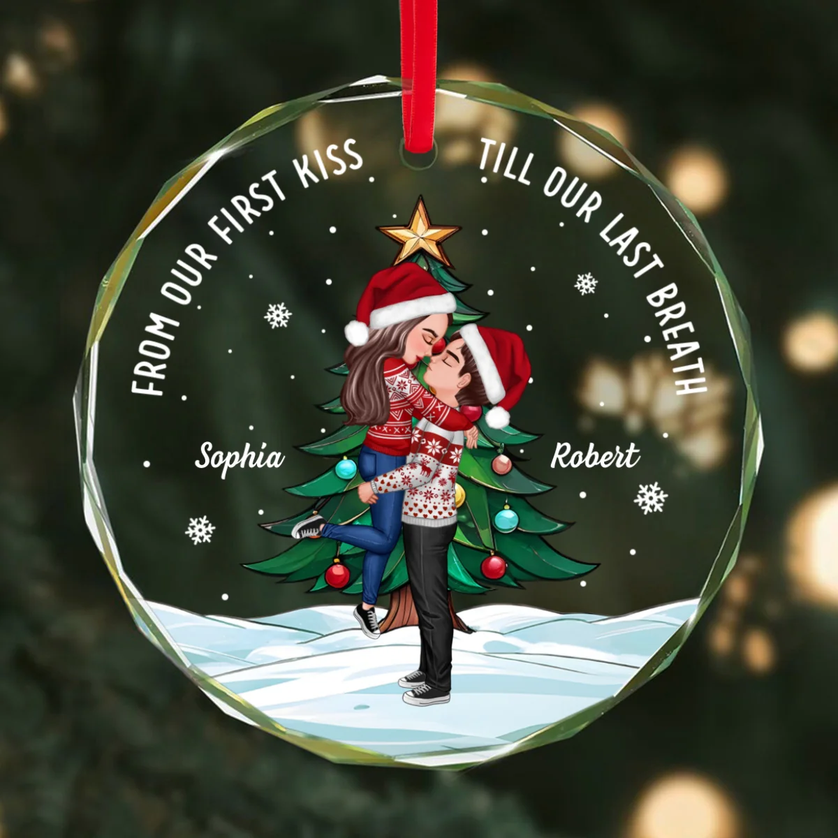 Couple Hugging Kissing Christmas Tree Personalized Glass Ornament, Christmas Gift For Him, For Her - Image 8