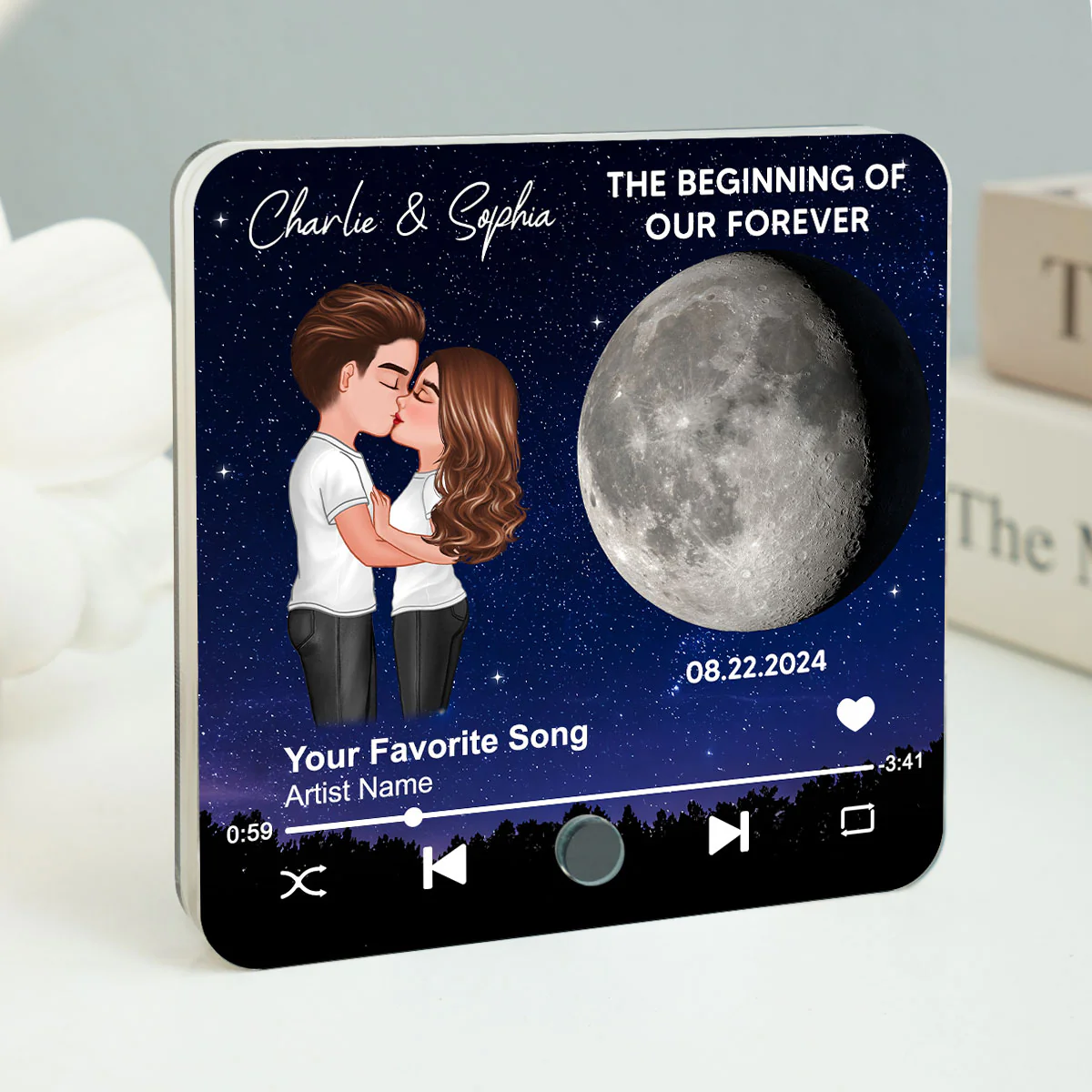 Couple Hugging Kissing Custom Moon Phases The Day We Met Personalized Music Fridge Magnet, Heartfelt Gift For Couple, For Him, For Her, Boyfriend, Girlfriend, Husband, Wife - Image 2