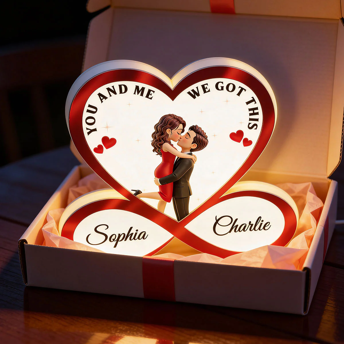 Couple Hugging Kissing Eternal Love Infinity Heart - Personalized Light Box - Heartfelt Gift For Couple - Image 2