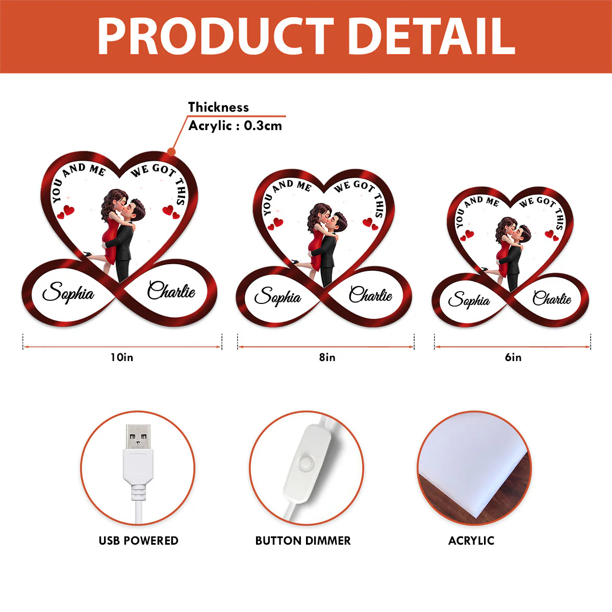 Couple Hugging Kissing Eternal Love Infinity Heart - Personalized Light Box - Heartfelt Gift For Couple - Image 5
