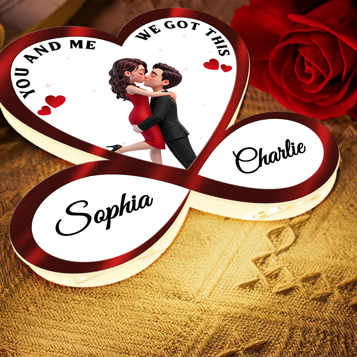 Couple Hugging Kissing Eternal Love Infinity Heart - Personalized Light Box - Heartfelt Gift For Couple - Image 7
