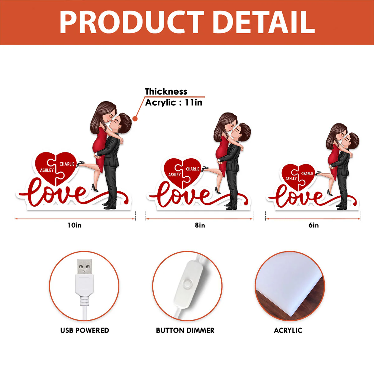 Couple Hugging Kissing Eternal Love - Personalized Light Box - Valentine's Day Gift For Him or Her - Image 10
