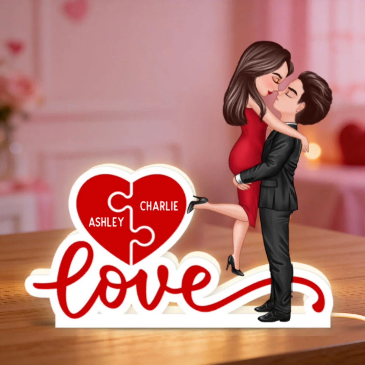 Couple Hugging Kissing Eternal Love - Personalized Light Box - Valentine's Day Gift For Him or Her - Image 11