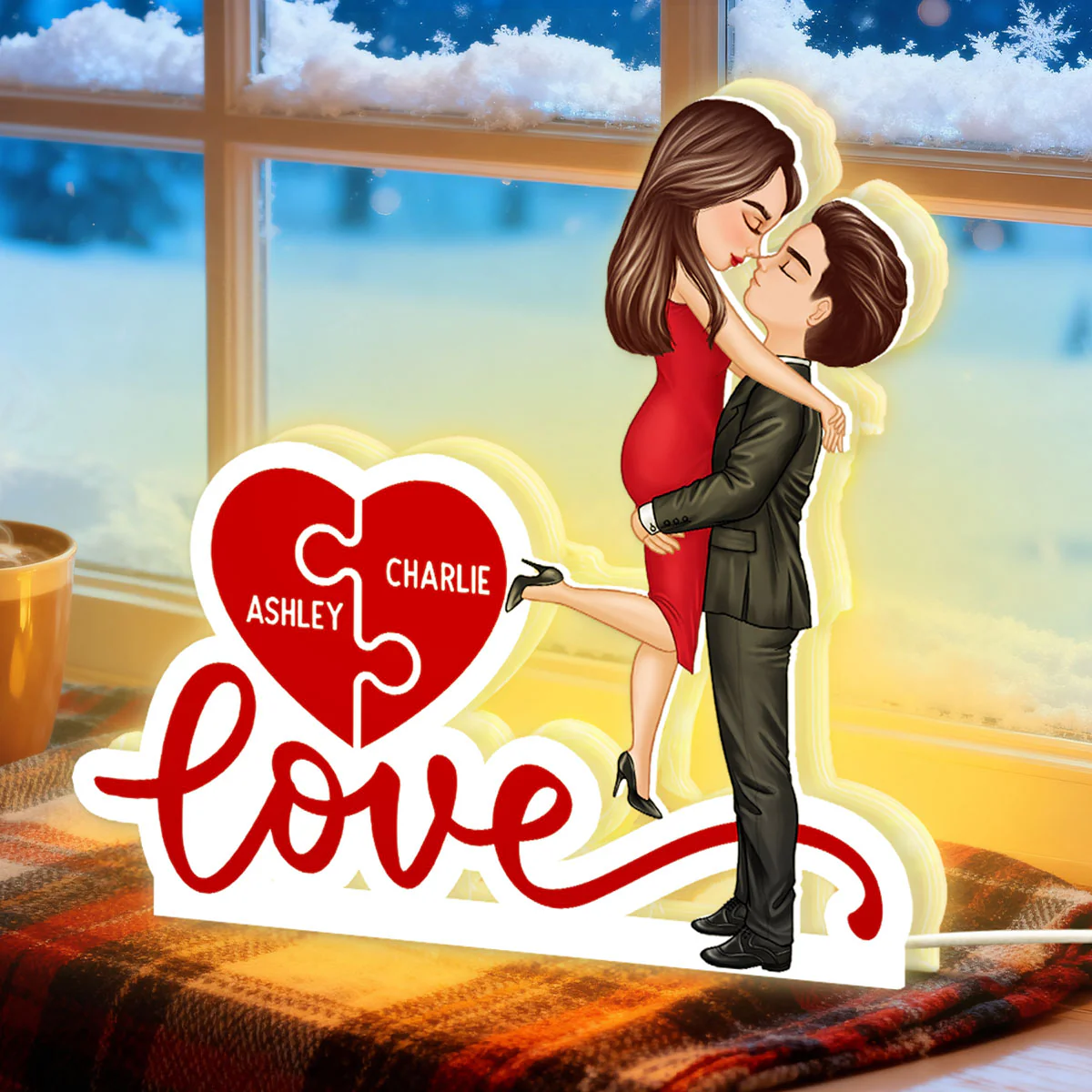 Couple Hugging Kissing Eternal Love - Personalized Light Box - Valentine's Day Gift For Him or Her - Image 3