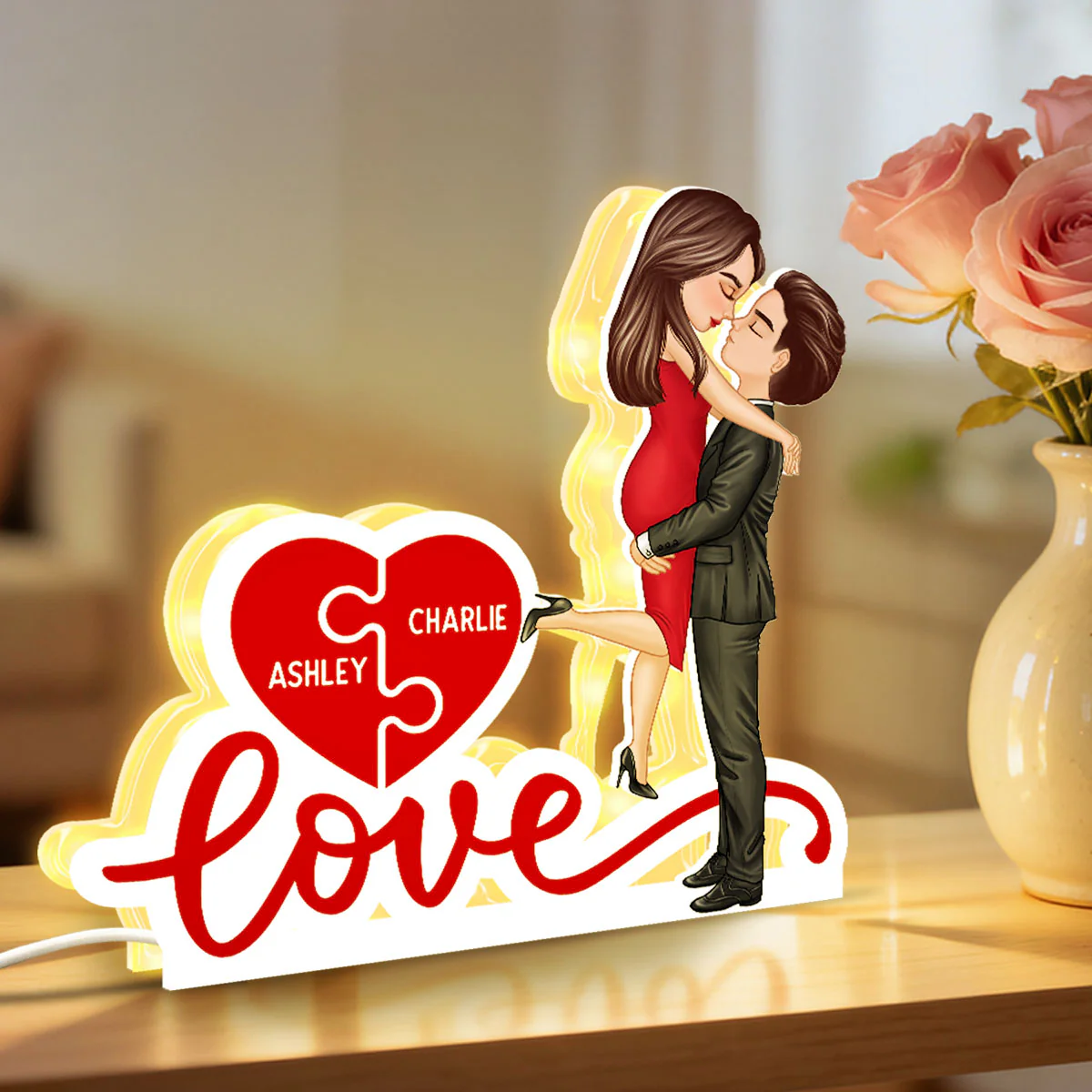 Couple Hugging Kissing Eternal Love - Personalized Light Box - Valentine's Day Gift For Him or Her - Image 4