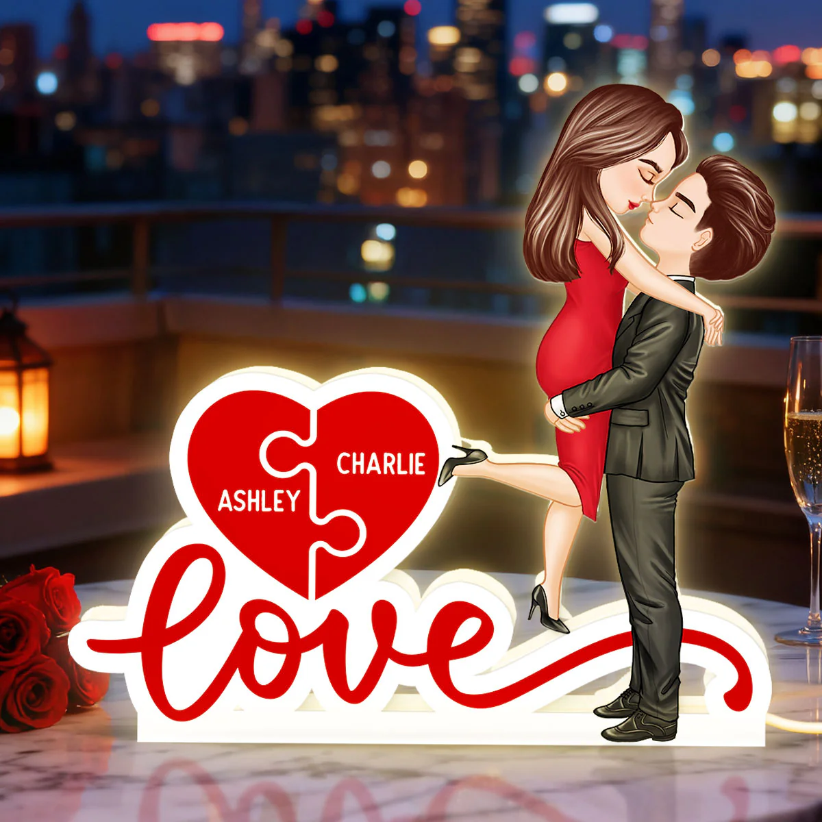 Couple Hugging Kissing Eternal Love - Personalized Light Box - Valentine's Day Gift For Him or Her - Image 5