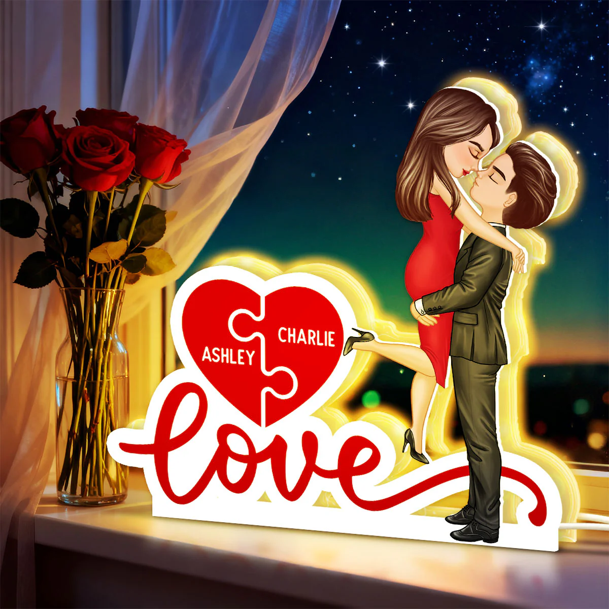 Couple Hugging Kissing Eternal Love - Personalized Light Box - Valentine's Day Gift For Him or Her - Image 6