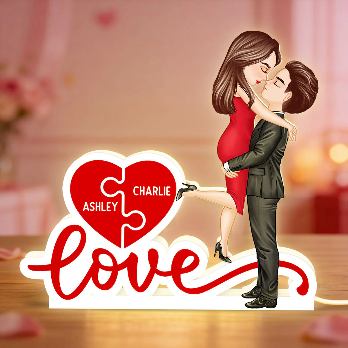Couple Hugging Kissing Eternal Love - Personalized Light Box - Valentine's Day Gift For Him or Her - Image 9