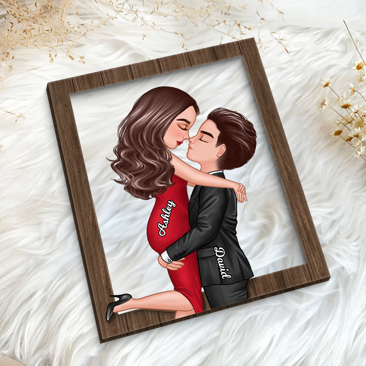 Couple Hugging Kissing Frame Personalized 2-layer Wooden Plaque, Gift For Him, For Her - Image 5