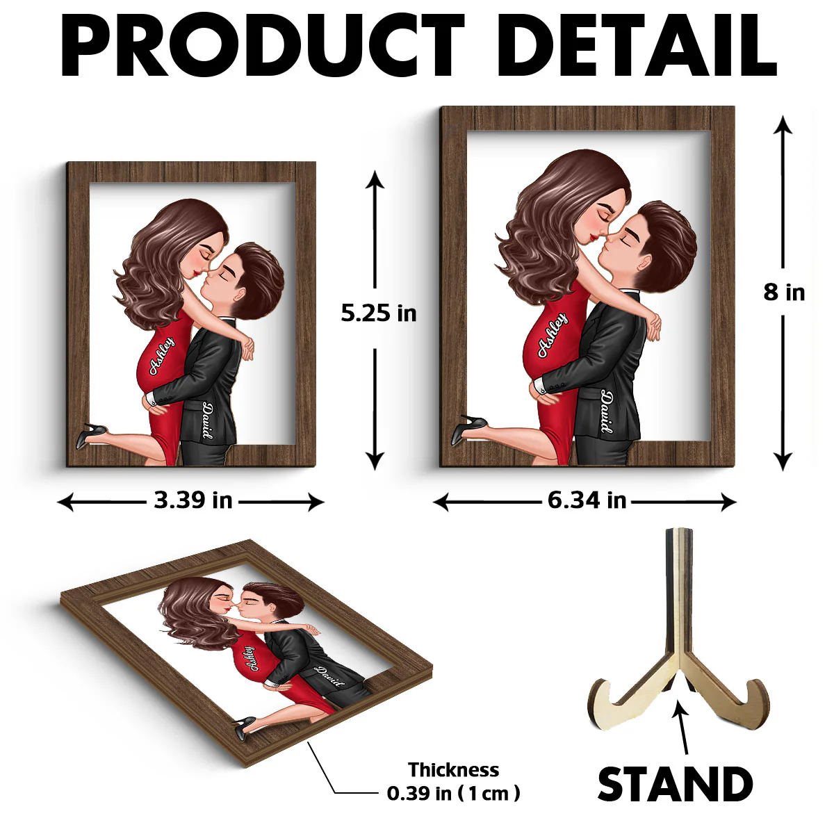 Couple Hugging Kissing Frame Personalized 2-layer Wooden Plaque, Gift For Him, For Her - Image 6